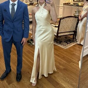 Revelry Pale Yellow Satin Maxi Dress